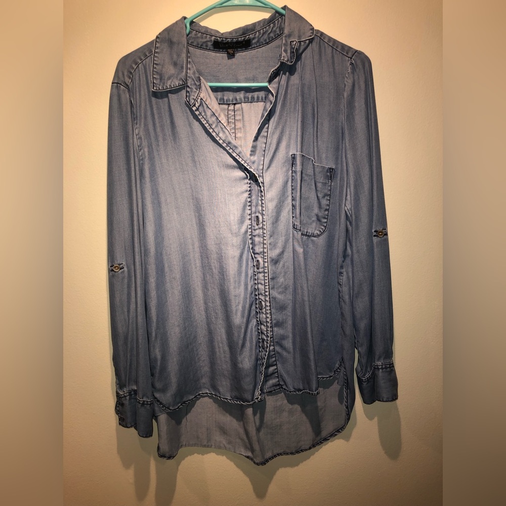 Thin denim button up top